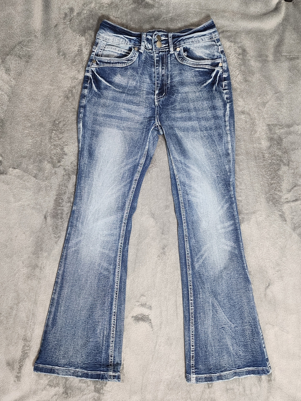 Women's Washed Blue Flare Jeans - Stylish Wide Leg